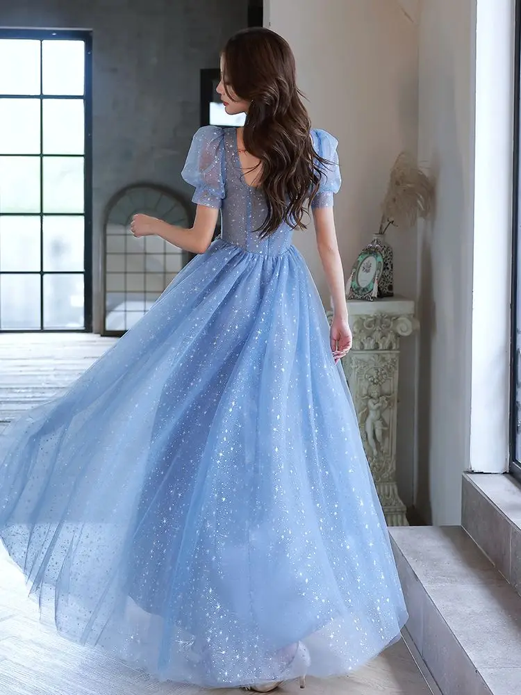 Blue Annual Party Dress Female Temperament Elegant Long Host Special Interest Light Luxury High-End Texture Art Exam Vocal Music