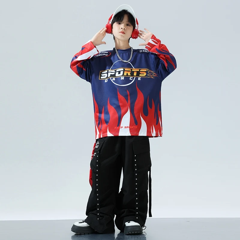Costumes de danse Hip Hop Jazz pour garçons, chemise à manches longues, pantalons cargo trempés, vêtements de danse de rue pratiques, DQL10381, nouveau