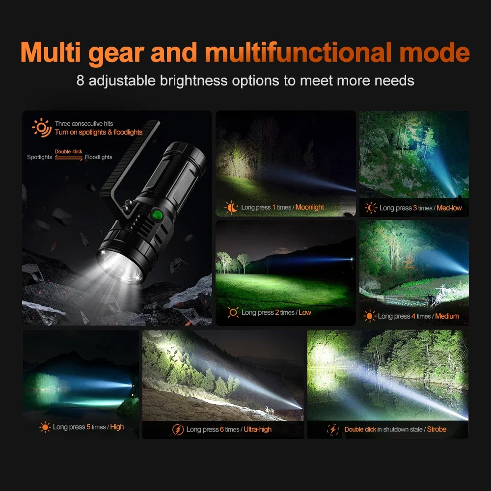 &For High Quality LED Patrol Flashlight 10000LM Fan Cooling USB Output Multi Lighting Mode Professional Searchlight