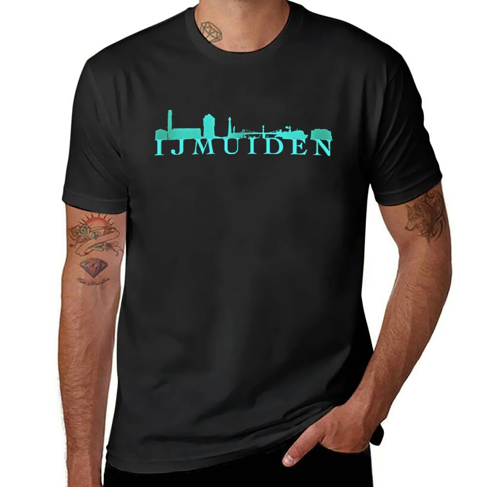 

New Azure Green Skyline of IJmuiden T-Shirt quick drying shirt t shirt man tees mens vintage t shirts