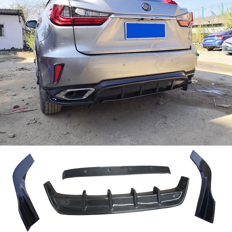 Carbon Fiber Rear Lip Diffuser DesIgned For LX RX300 RX450H 16-20 Car Fins Shark Style Skid Plate Car Bumper Guard Splitter