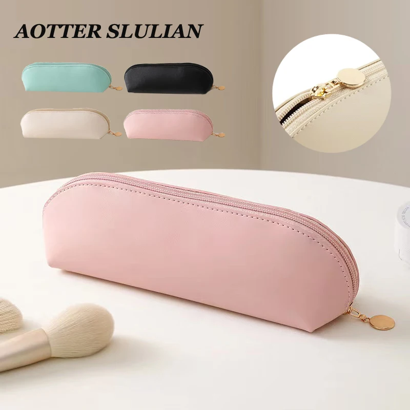 

Women's Leather Cosmetic Bag With Zipper Makeup Bags For Female Travel Brushes Organizer Bags Watertight Toiletry Storage Pouch