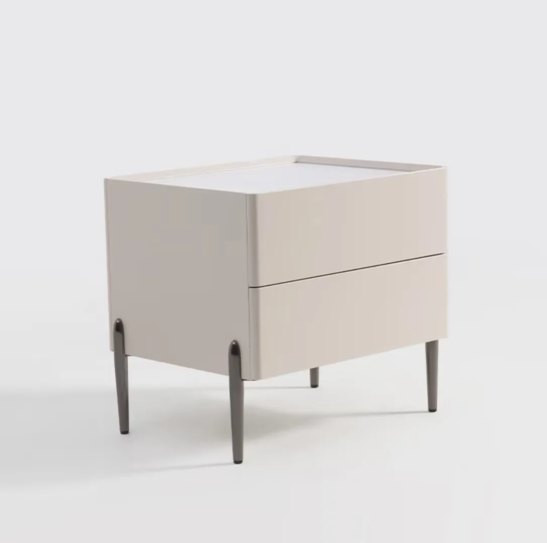 Modern Nordic Nightstand with 2 Drawers Sleek Metal Legs for Home Office Storage