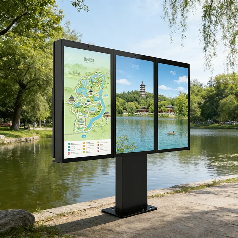 55-inch 4K Dual-Screen LCD Digital Poster, IP65 Rating CMS for Restaurants Airport Exhibition Hall Education Display