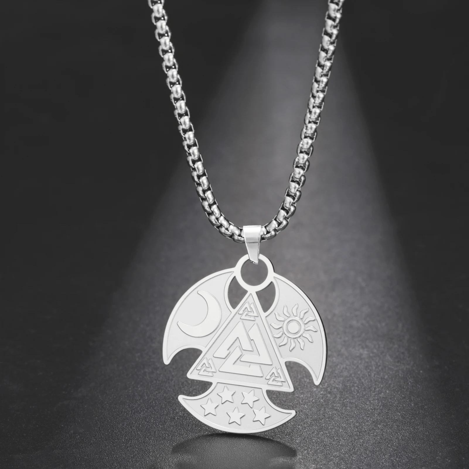 1pc Norse Odin Runes Necklace Viking Mythology Symbol Pendant  Protection Talisman Wiccan Stainless Steel Jewelry Gift
