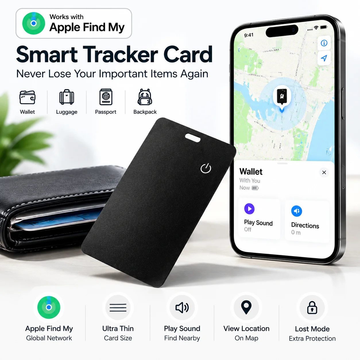 Smart Ultra Thin Find My Card For Wallet Bag Passport Backpack Suitcase Laptop iOS Only Apple Bluetooth Anti Lost Locator