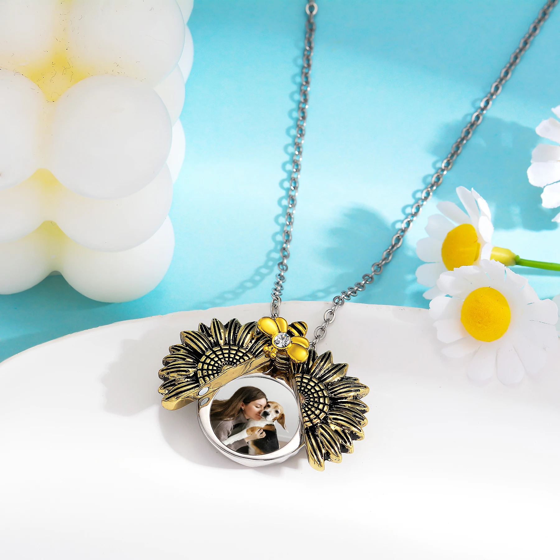 Personalized Photo Cremation Memorial Pendant Vintage Sunflower Urn Necklace for Human Pet Ashes keepsake Jewelry Gifts