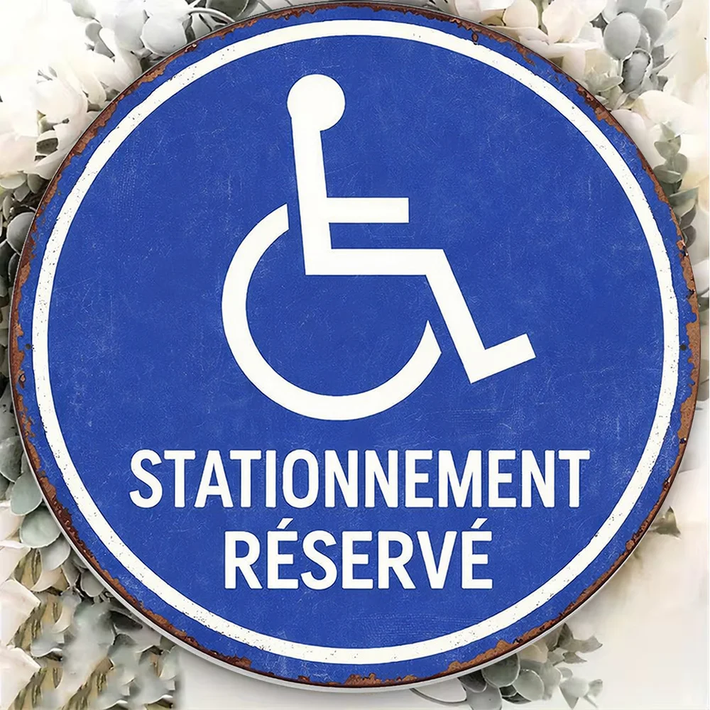 2D Flat - 1pc 8*8In/20X20Cm 2D Flat Round Sign, Vintage Plaque for Accessible Parking, Disabled Parking Space Decorative Sign, S