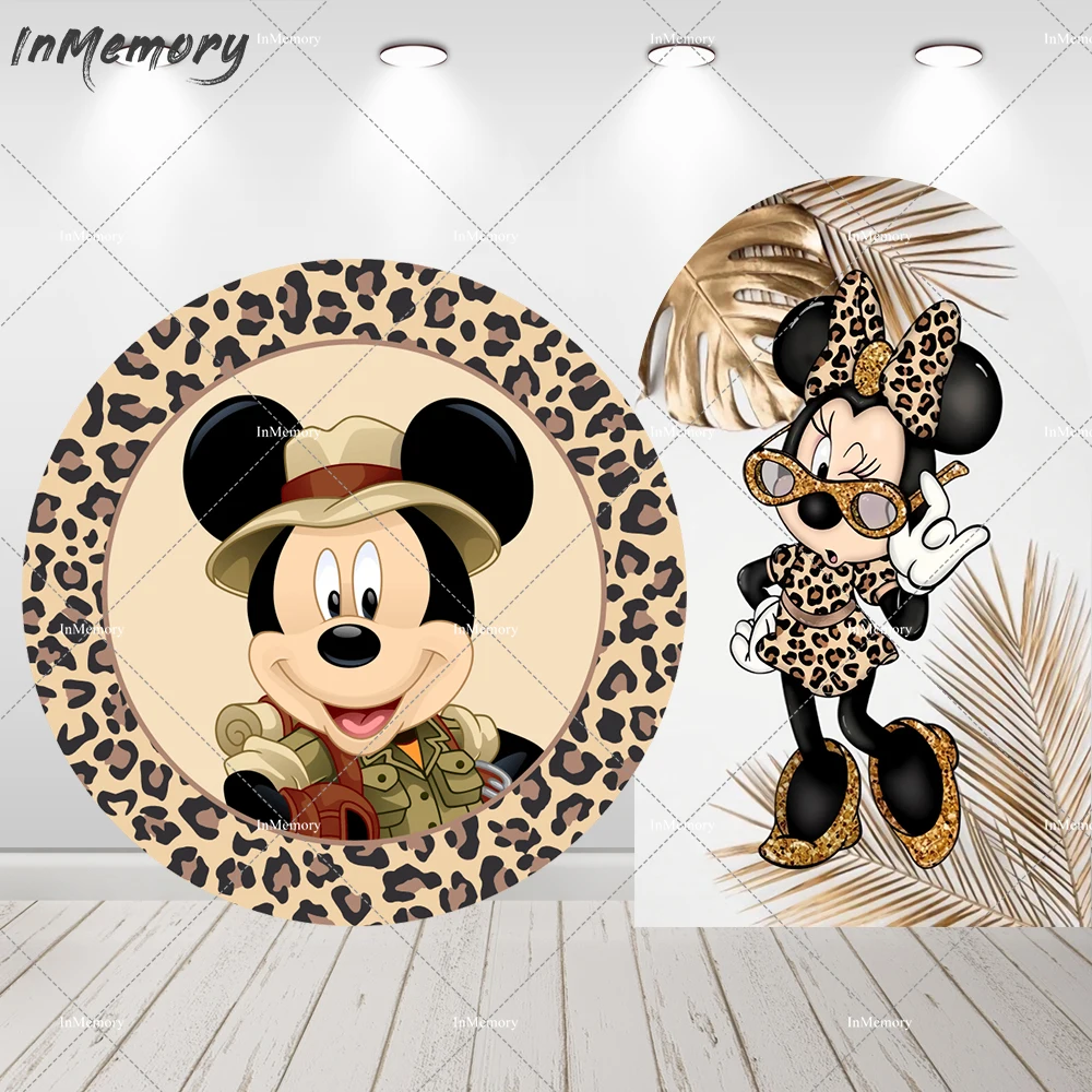 Safari Mickey Minnie Arch Round Backdrop Cover Party Decoration Custom Boy Girl Birthday Background Photo Studio Wall