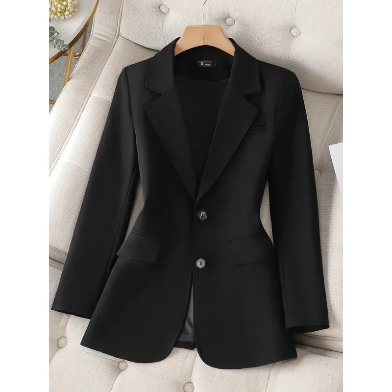 Mode Frauen rosa Kaffee schwarz fester Blazer weibliche Langarm einreihige gerade Jacke Mantel Damen