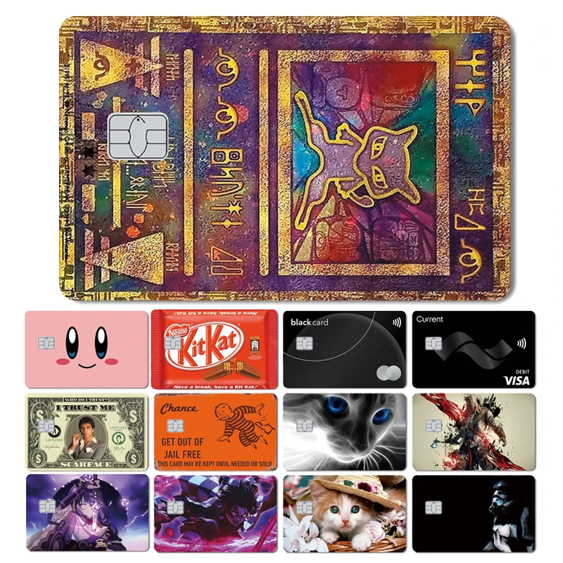 

1pc Black Card Dog Basketball Cat Anime Front Cover Film Sticker Skin for Credit Debit Card Small Large Chip