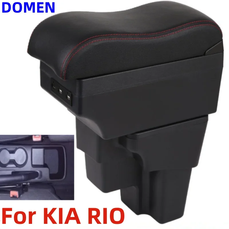 

New Storage Box For Kia RIO armrest box Central Store Content With Retractable Cup Hole Large Space Dual Layer USB Charging