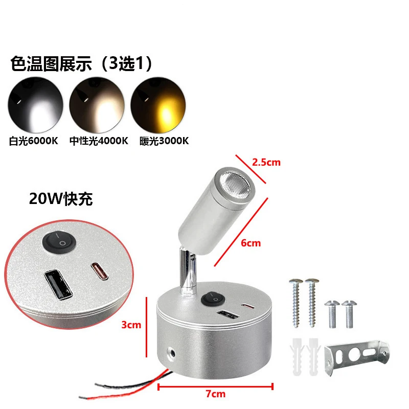 Cross Border RV 3W Leeslampen Wandlamp Type-C+USB Plafondlamp Schip Jacht Binnenverlichting 12V-24V Zwanenhals LED RV Licht