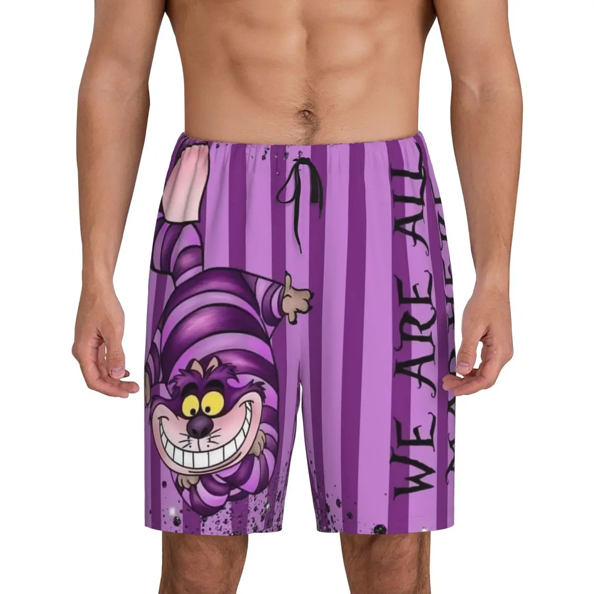 

Пижамные шорты с принтом «Алиса в стране чудес», пижамные шорты с чеширским котом, мужская одежда для сна, короткие пижамы с карманами