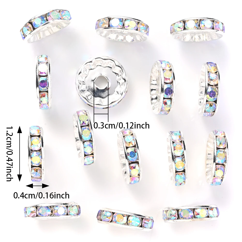 20 Stück 12mm Funkelnde Kristall-Strass-Rondell-Abstandsperlen Silberfarbene Legierungsperlen in Verschiedenen Farben für DIY-Schmuckherstellung – Detail 2