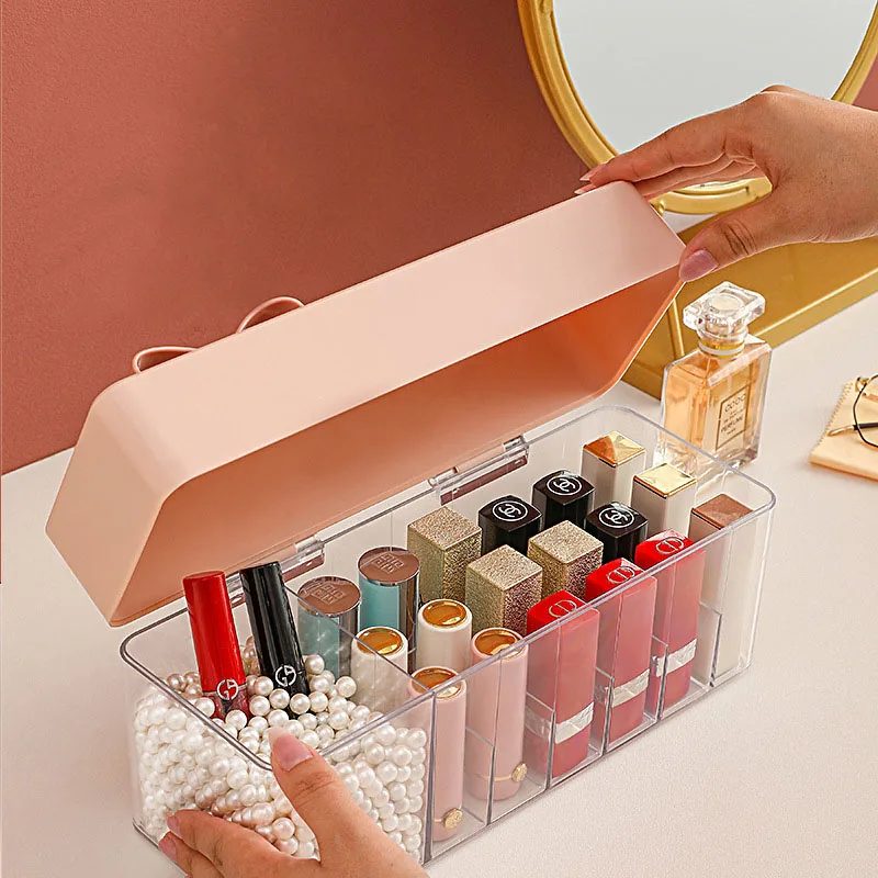 

Transparent Lipstick Storage Box Makeup Organizer Cosmetic Holder Makeup Tools Storage Pearls Box Brush Accessory Organizer Box