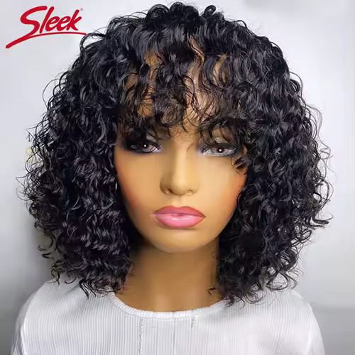 Peruvian Short Pixie Bob Cut Human Hair Wigs With Bangs Jerry Curly Non lace front Wig Highlight Honey Blonde Colored Wigs - Image 9