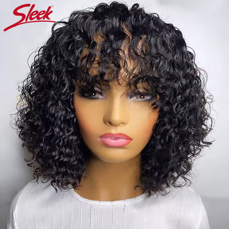 Peruvian Short Pixie Bob Cut Human Hair Wigs With Bangs Jerry Curly Non lace front Wig Highlight Honey Blonde Colored Wigs - Image 9