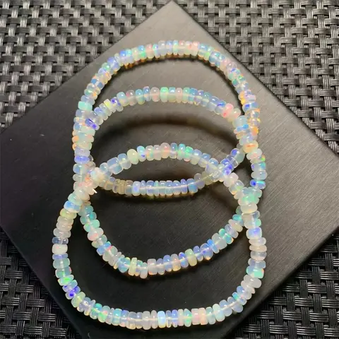 1 Pc Fengbaowu Natural Colorful White Opal Bracelet Heishi Beads 925 Sterling Silver Fashion Jewelry Gift For Women