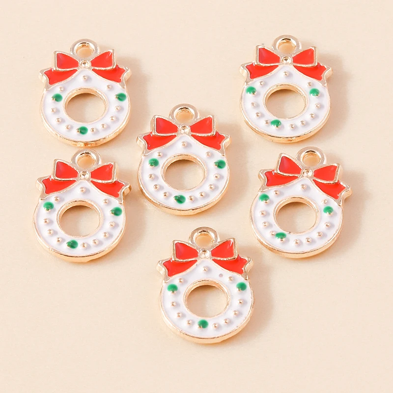 Leslie 10 Stück Niedliche Emaille-Weihnachtskranz-Anhänger für Ohrringe Halsketten Weihnachtsgeschenke DIY Schmuckherstellung Zubehör – Detail 6