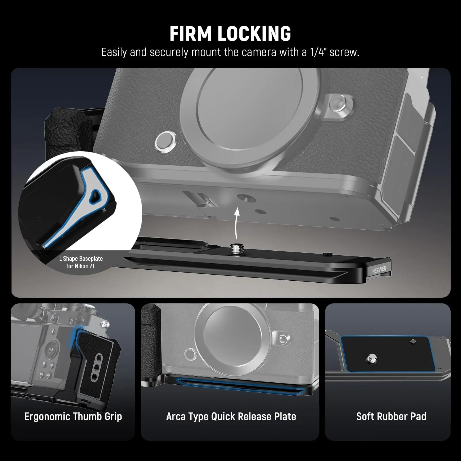 NEEWER Slim Formfitting L Shape Grip Camera Baseplate for Nikon Zf Arca Type Quick Release Plate with Handgrip Accessories CA134