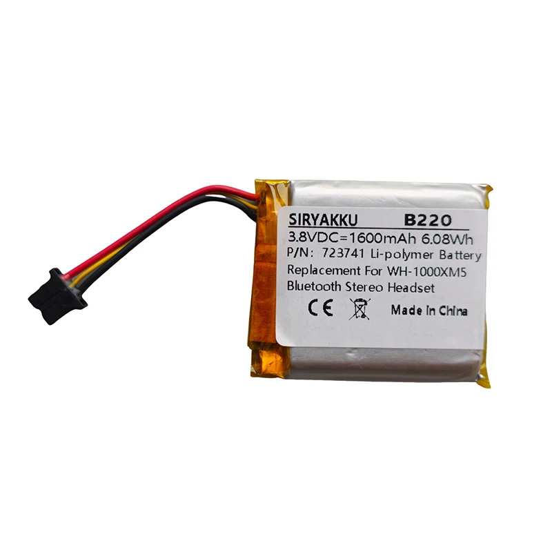 3.8V 723741 Battery 1600mAh Li-polymer Battery For Sony WH-1000XM5 Bluetooth Headphone Battery with Free Tools