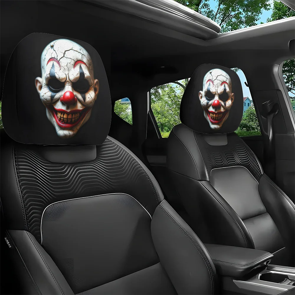 2pcs Clown Print Car Headrest Covers , Easy to Install and Wash, Universally Applicable