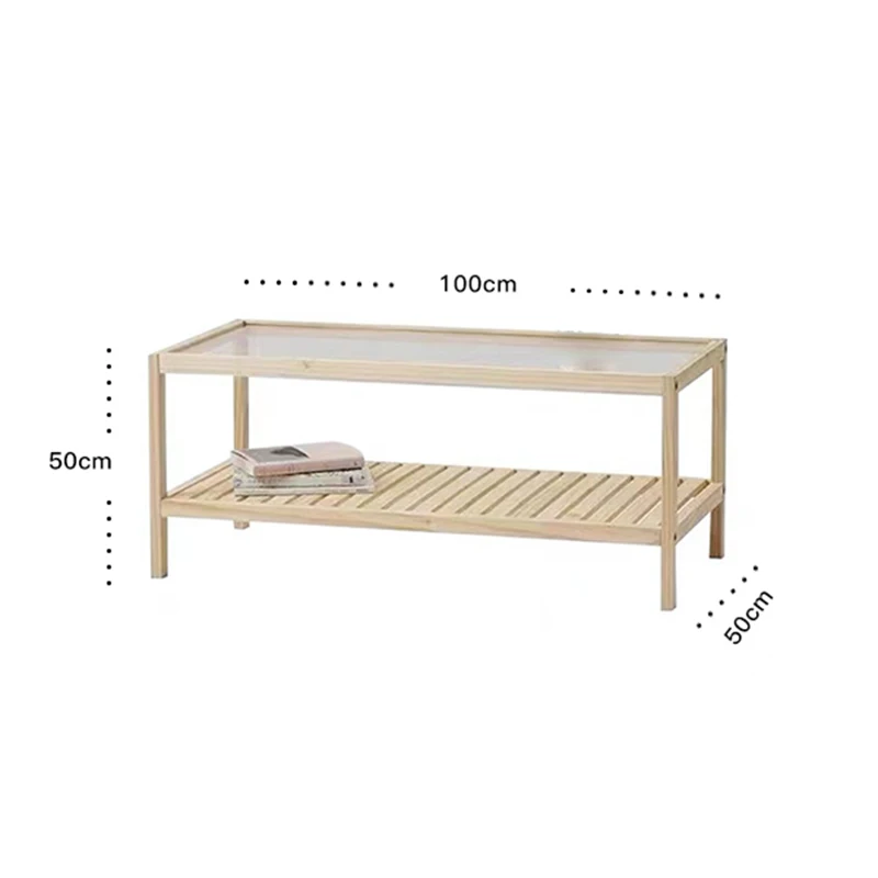 Ins solid wood transparent Changhong glass coffee table Japanese-style log bay window small table rental bedside CJ07 image 2