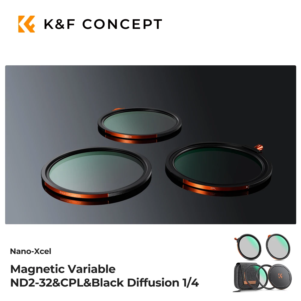 Комплект фильтров K&F CONCEPT, магнитный ND2-32 + CPL + черная диффузия 1/4 + переходное кольцо + крышка объектива, материал настоящего цветного покрытия, 67-82 мм