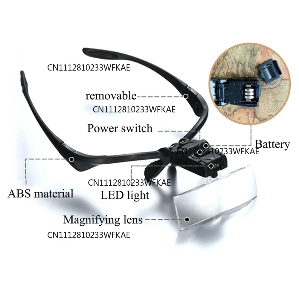 1.0/1 5/2.0/2.5x head-mounted magnifying glass with 2 LED lights