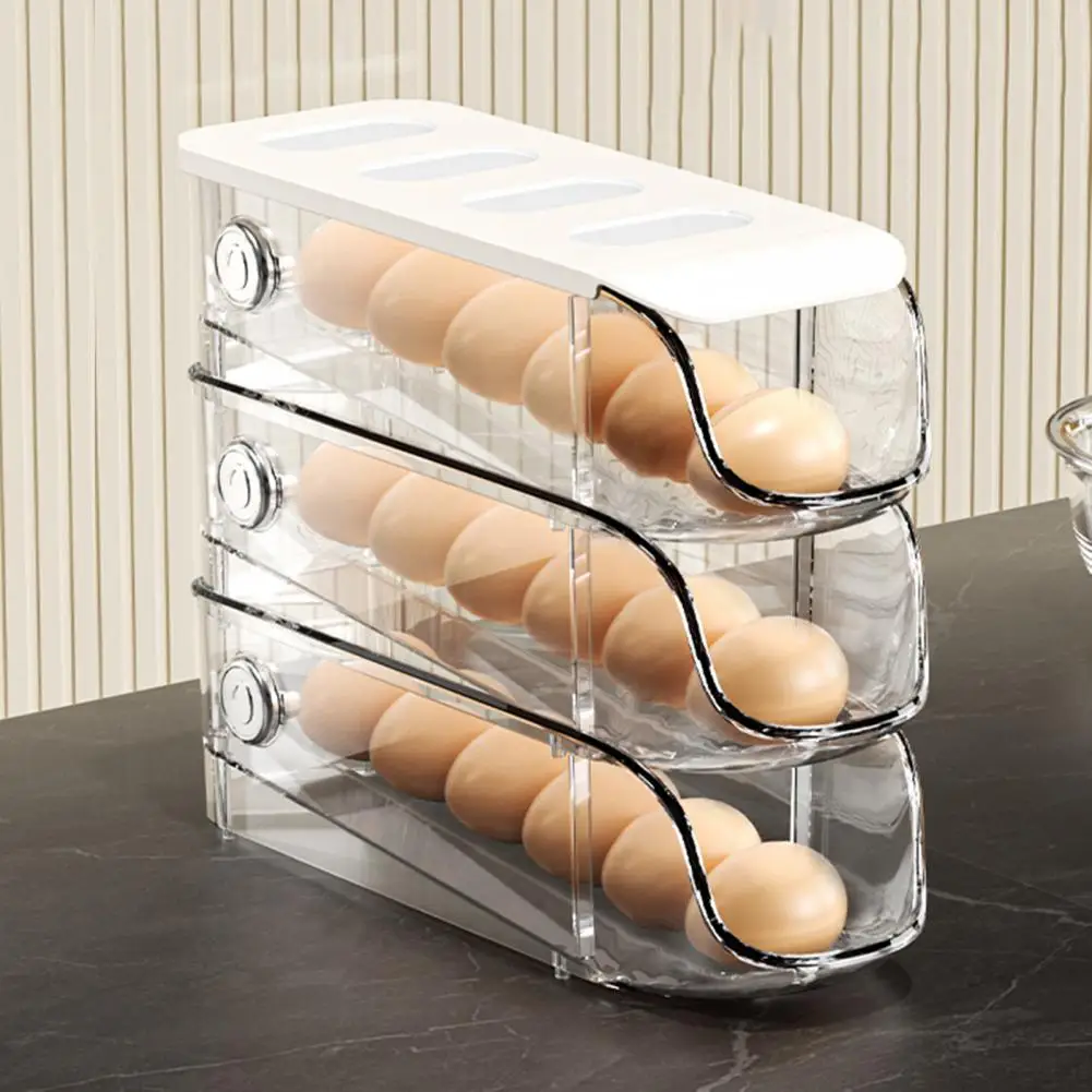 Egg Storage Box Odor-proof Egg Rack Stackable Egg Rack Organizer for Refrigerator with Auto Rolling Feature Food Grade Bpa Free