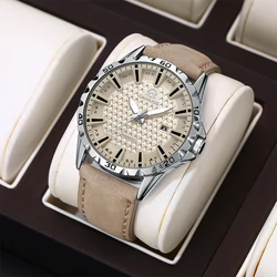 CAINUOS Men Casual Sport Military Quartz Calendar Wrist Watch for Man Business Leather Waterproof Male Clock Relogio Masculino