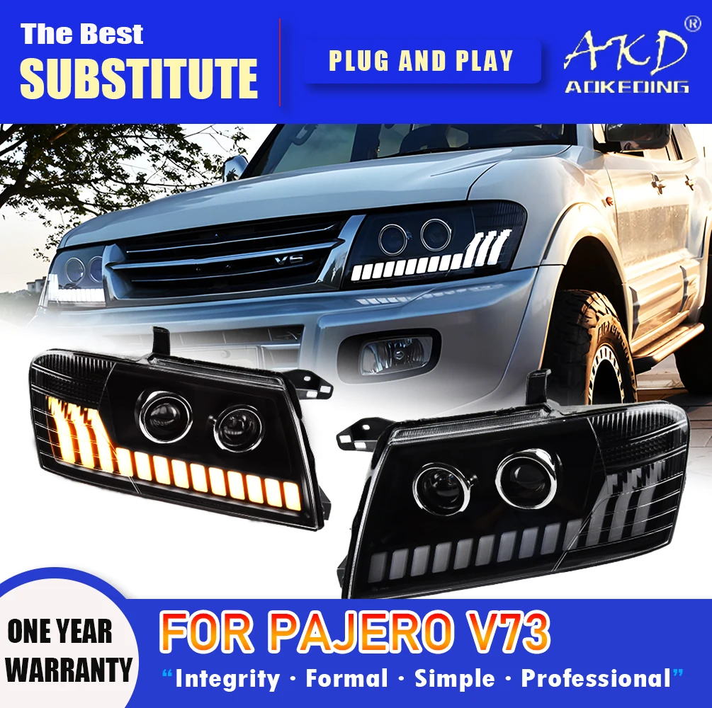 

Фара AKD для Pajero V73 светодиодный, фара 2004-2016, фары V77 V75 DRL, сигнал поворота, дальний свет, объектив проектора Angel Eye