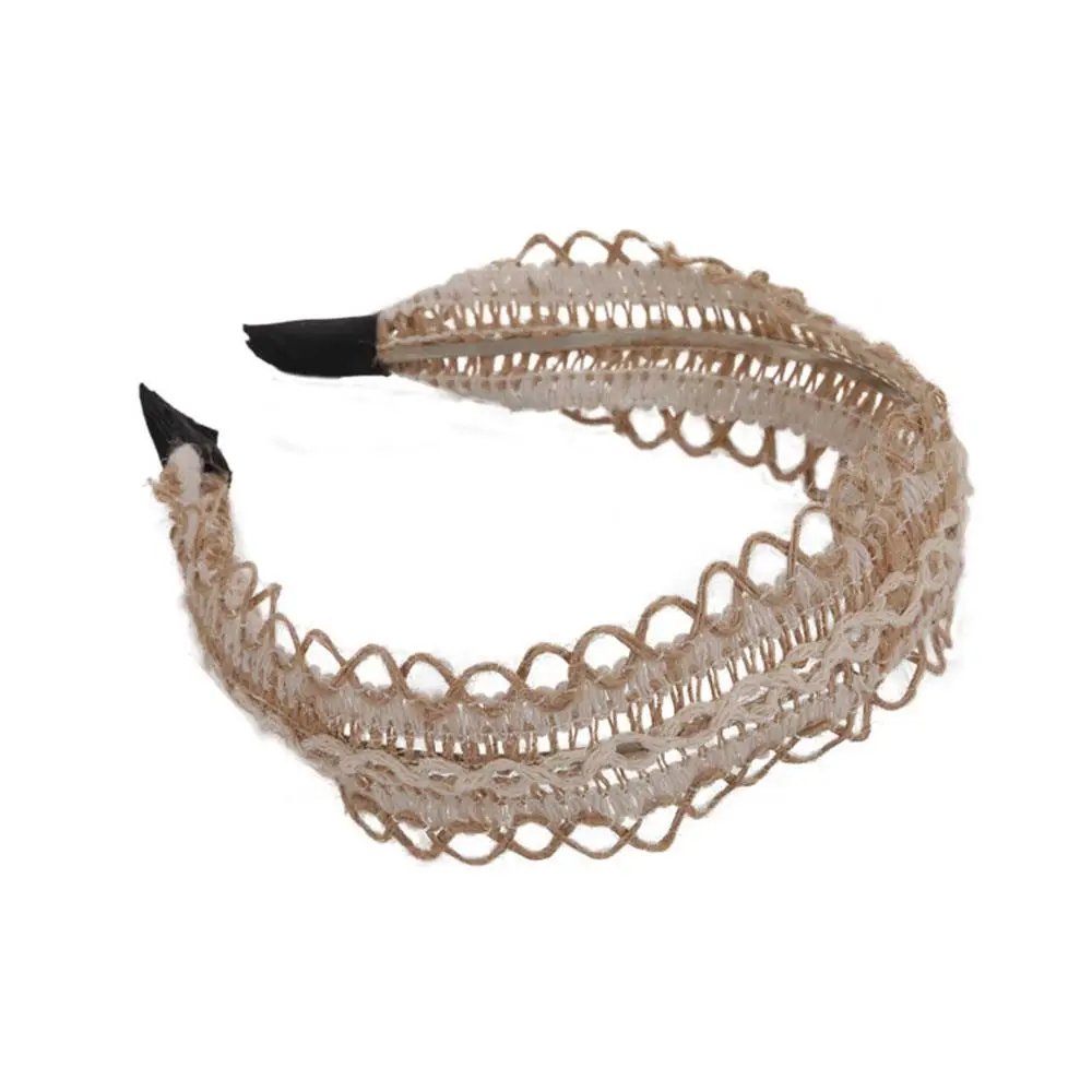 

Boho Weaving Head Hoops Hollow Out Hairbands Headdress Women Girls Hair Band Wide-Brimmed Headband Hand-Woven Linen Hair Hoop