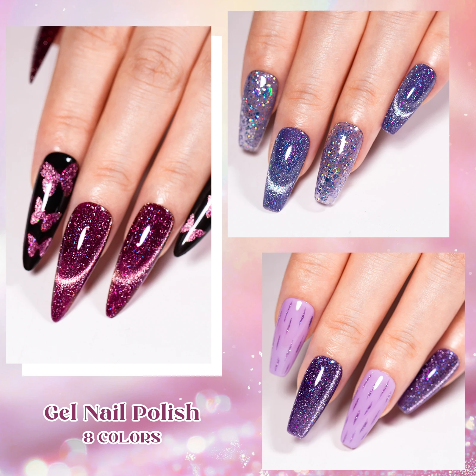 9pcs Reflective Glitter Cat Magnetic Gel Nail Polish Set Wine Red Glitter Semi Permanent Soak Off UV Gel Varnish Nail Supplies