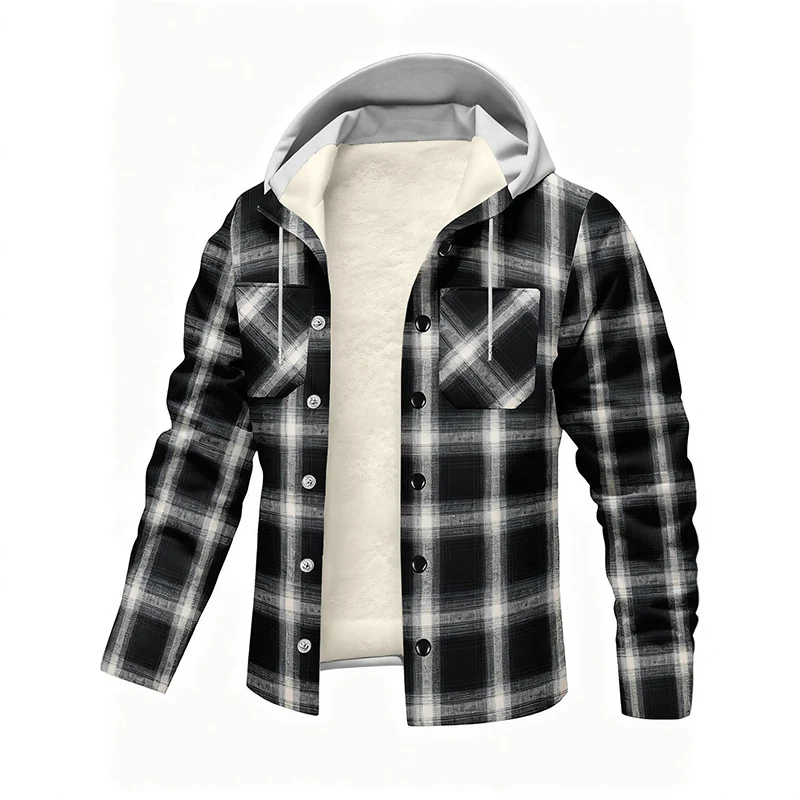 fleece lined flannel men's flannel jacket with hood
