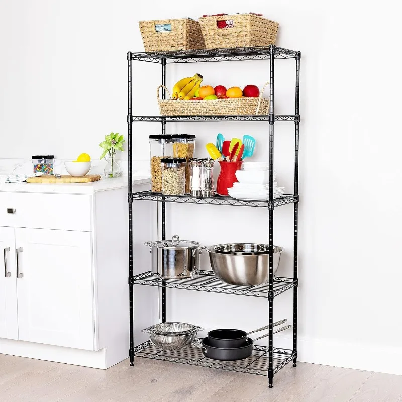 Solid Steel Wire Shelving Storage Unit, Prateleiras ajustáveis, Organizador Rack, Preto, Novo Modelo, 30 "W x 14" D