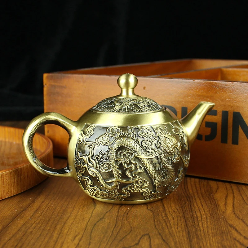 

Dragon and Phoenix Landscape Teapot Handmade Kung Fu Teapot Home Vintage Small Tea Kettle Teaware Copper Ornaments