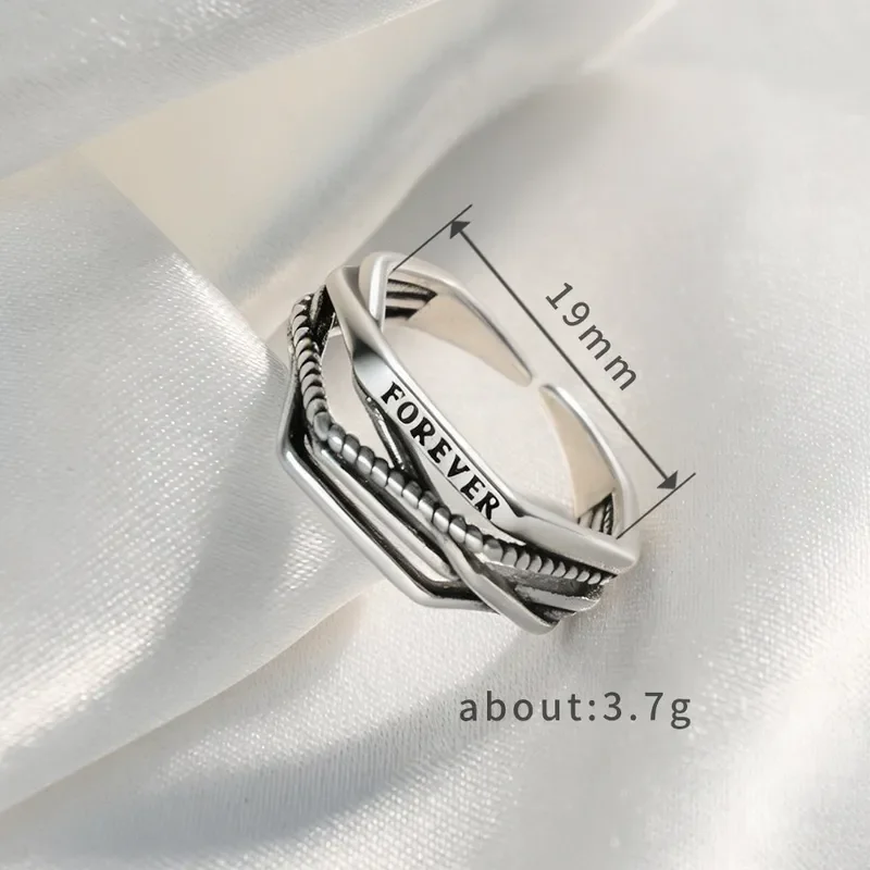 Men's Single Ring Trendy Ins Style Hip Hop Index Finger Ring Retro Old Open Ring Multi Layer Wrapped Letter Ring Jewelry