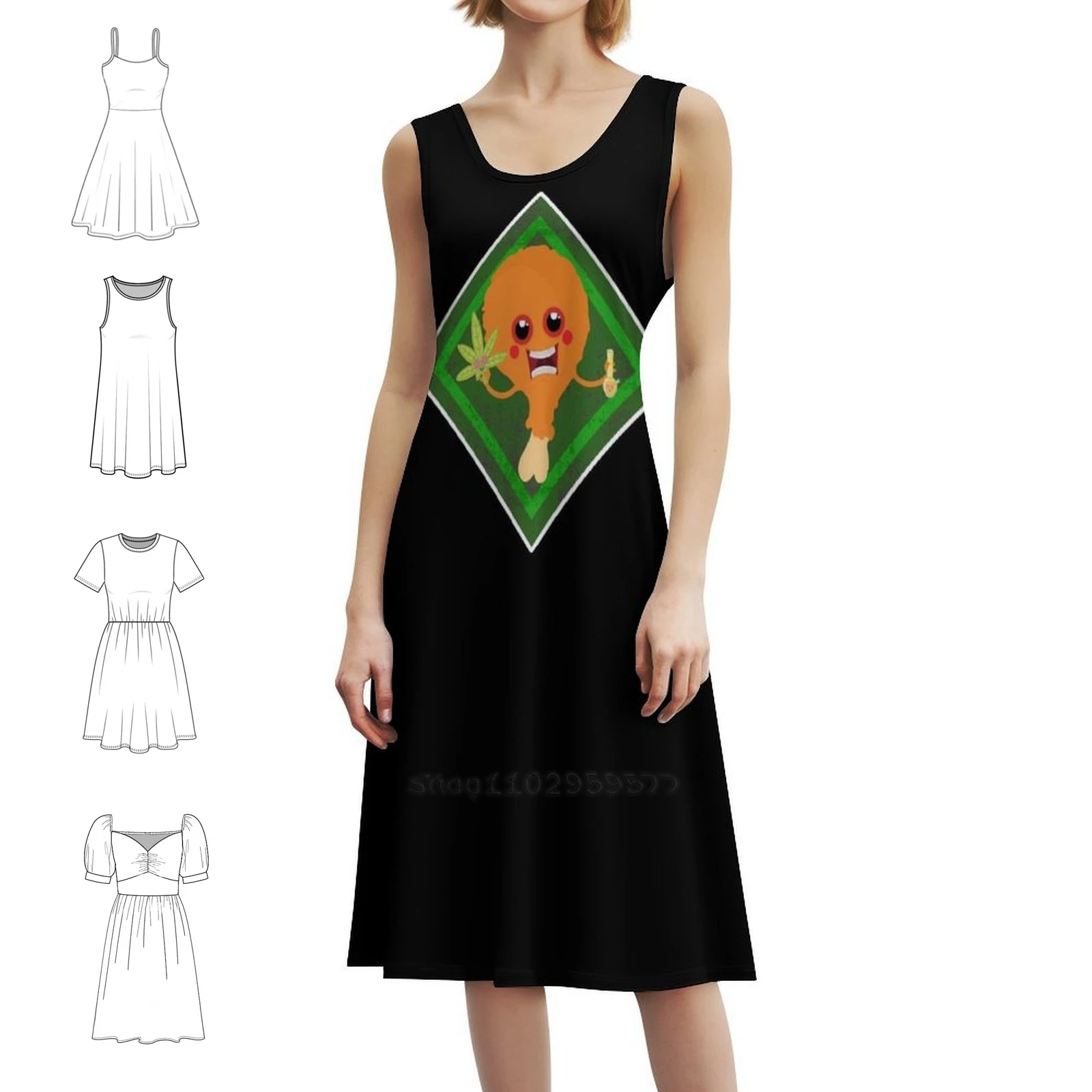 

Женское элегантное праздничное платье в подарок жареной курицы, платье трапециевидной формы с короткими/длинными/без рукавов, еда, жареная курица, еда