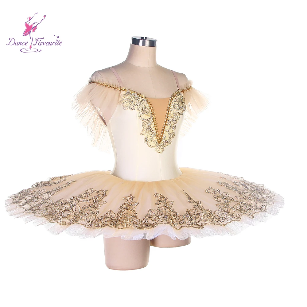 Tutus de ballet de danse préférés, corsage en spandex ivoire, tutu en tulle ivoire avec appliques dorées, olympiques décorés pré-professionnels, BLL417