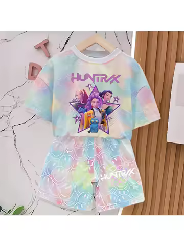 Novo Conjunto de Camisetas para Meninas, Roupas de Verão com Design Estampado, Moda de Desenho Animado, Mangas Curtas Confortáveis