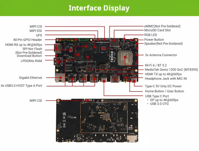 Radxa Nio 12l Development Board, Mediatek Genio 1200 Chip With an 8-core Cpu, Single-board Computer ( Microcontroller