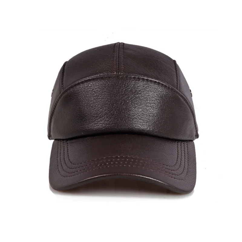 New 2024 Autumn Man Genuine Leather Baseball Caps Male Casual Sheepskin Belt Ear Warm 56-60 Adjustable Sprot Flight Hats