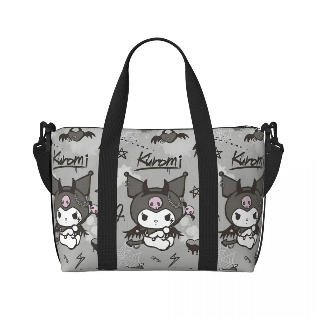 

Custom Kuromi Beach Tote Bag Women Little Devil Big Compartment Gym Beach Travel Bags