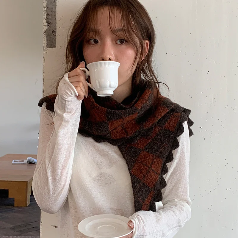 

Корейское ретро сетчатое полотенце для волос, многофункциональный шарф, теплое вязаное треугольное полотенце для волос, шарф, модная универсальная занавеска для пердежа