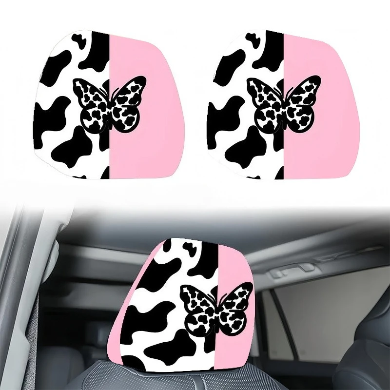Butterfly Cow Print Car Headrest Covers, Perfect for Daily Travel, Washable Seat Headrest Covers