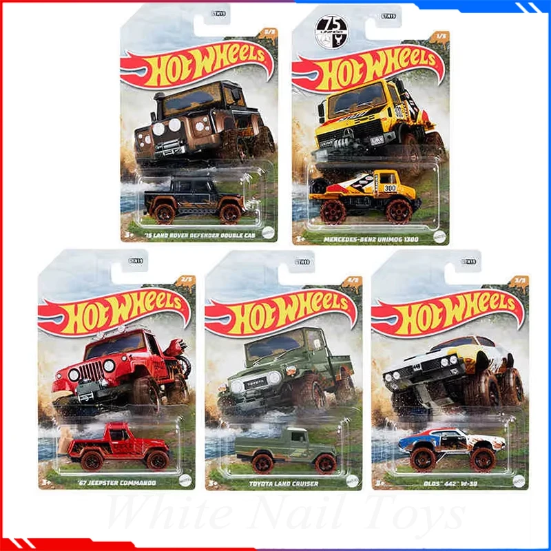 Hot Wheels-Serie de corredores de barro, modelo de coche 1/64, Unimog1300 Benz, Defender Old 442, Land Cruiser, modelo de coche de aleación, regalo de cumpleaños