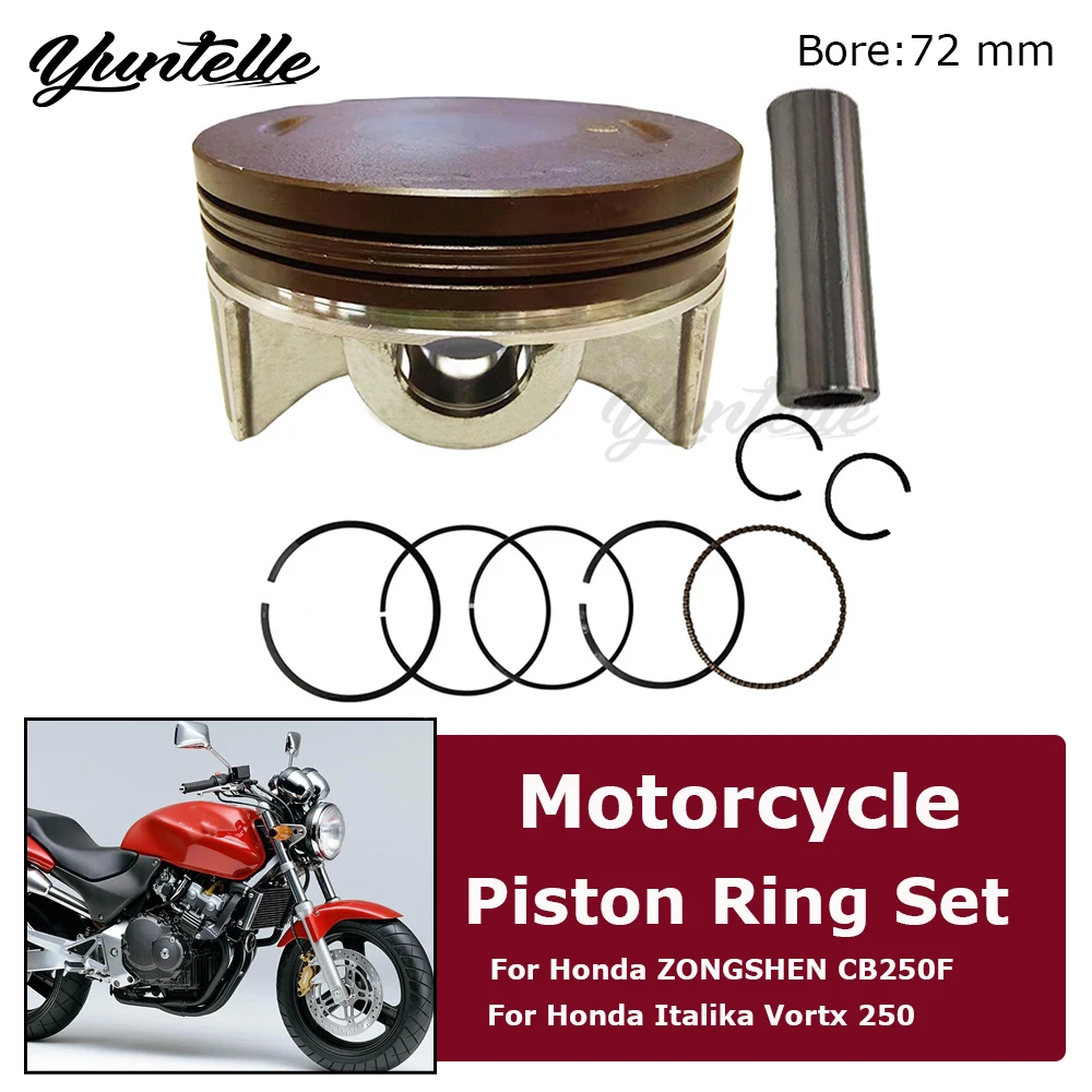Pistón de Cilindro de Motor de 72 mm con Kit de Anillos para Honda CB250F CB 250F Italika Vortx 250 ZONGSHEN, Accesorios para Motocicleta, Pasador de 16 mm