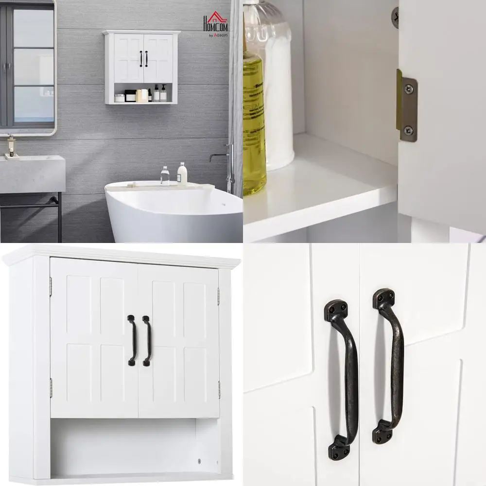 

White 3-Shelf Adjustable Bathroom Wall Cabinet with Doors, Over Toilet Storage